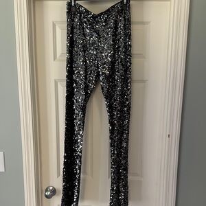 Zara Sparkling Sequin Black and Silver Bootcut Pants Size Medium